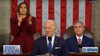 Biden addresses Congress during the State of the Union, flanked by Vice President Kamala Harris (left) and n. Image: C-SPAN