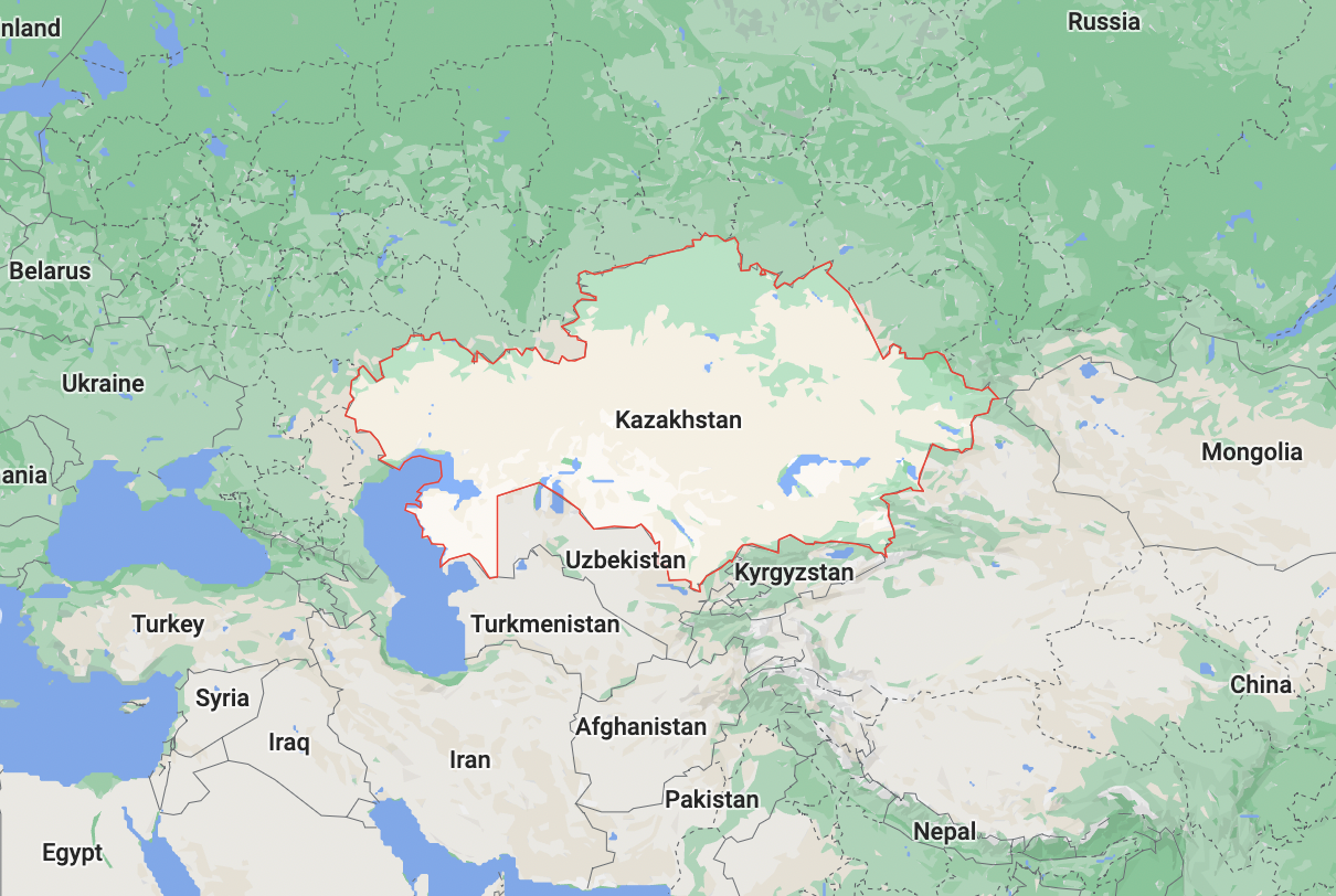 A look at where Kazakhstan lies on the map. Screenshot: Google maps