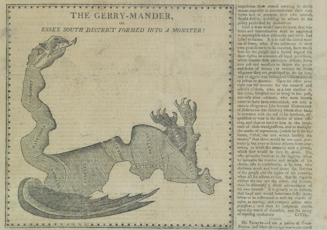 A screenshot of the gerrymander cartoon, courtesy of the Smithsonian