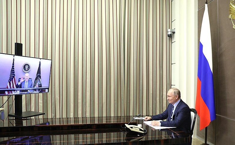 President of Russia Vladimir Putin meeting with US President Joseph Biden (via videoconference) in December. Photo: Presidential Executive Office of Russia