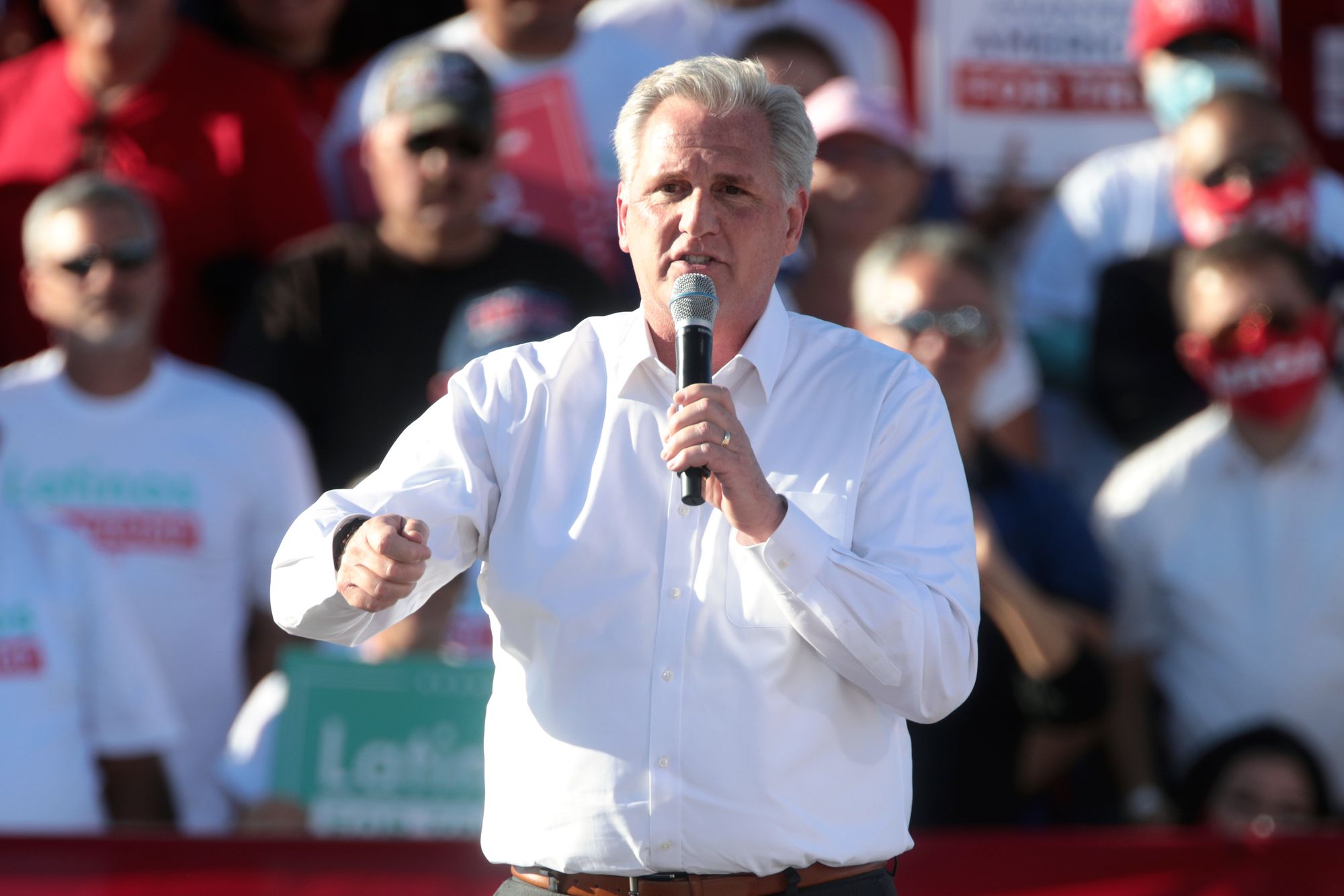 Rep. Kevin McCarthy speaking at a Donald Trump rally in 2020. Photo: Gage Skidmore