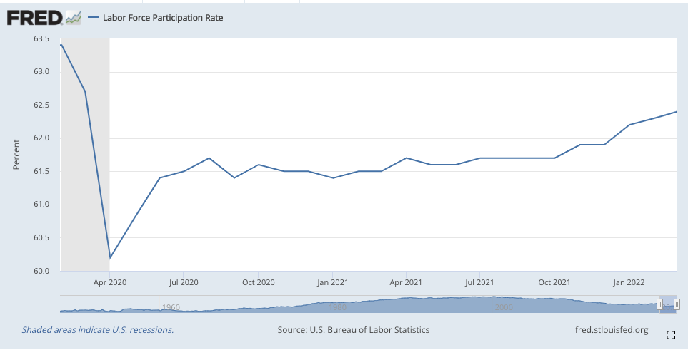 Screenshot of labor force participation rates from the the Fed