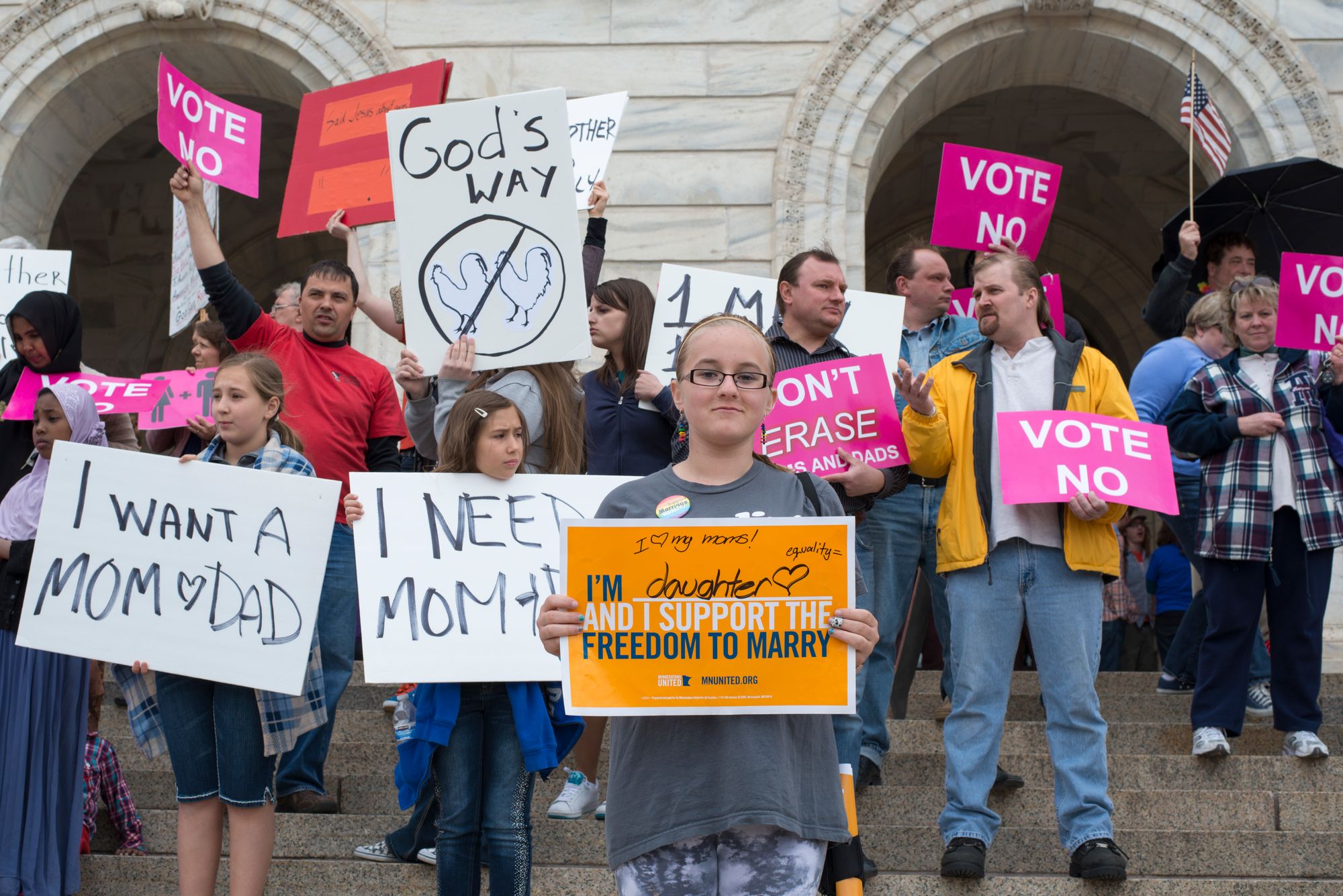 Images from a same-sex marriage bill protest in Minnesota, in 2013. Photo: Fibonacci Blue 