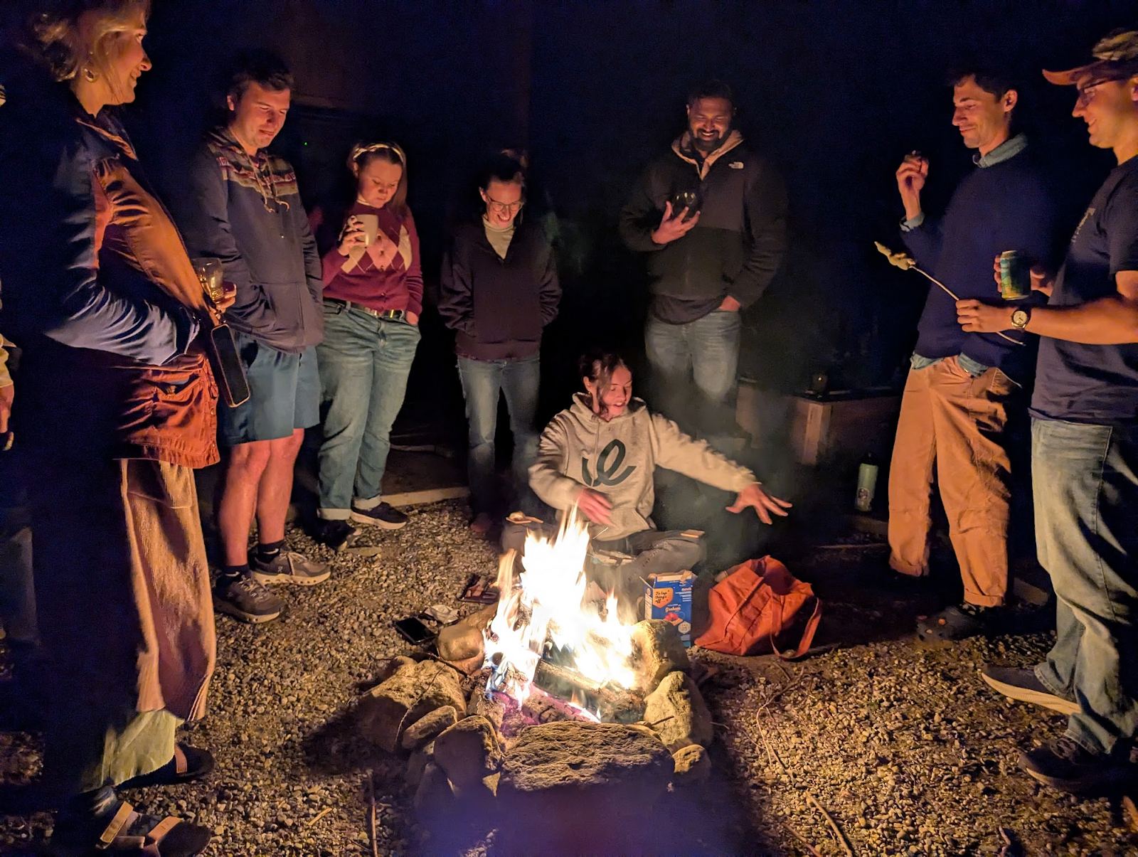 The Tangle team around the campfire. 
