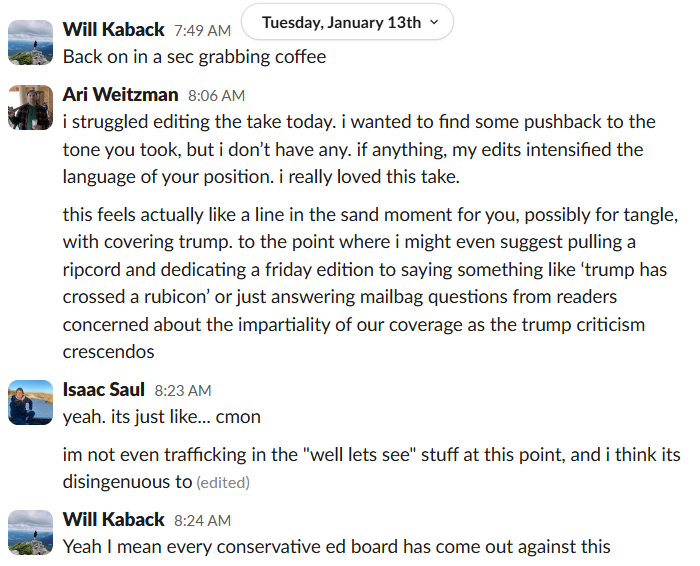 Internal message, Tangle Slack | Screenshot by Audrey Moorehead