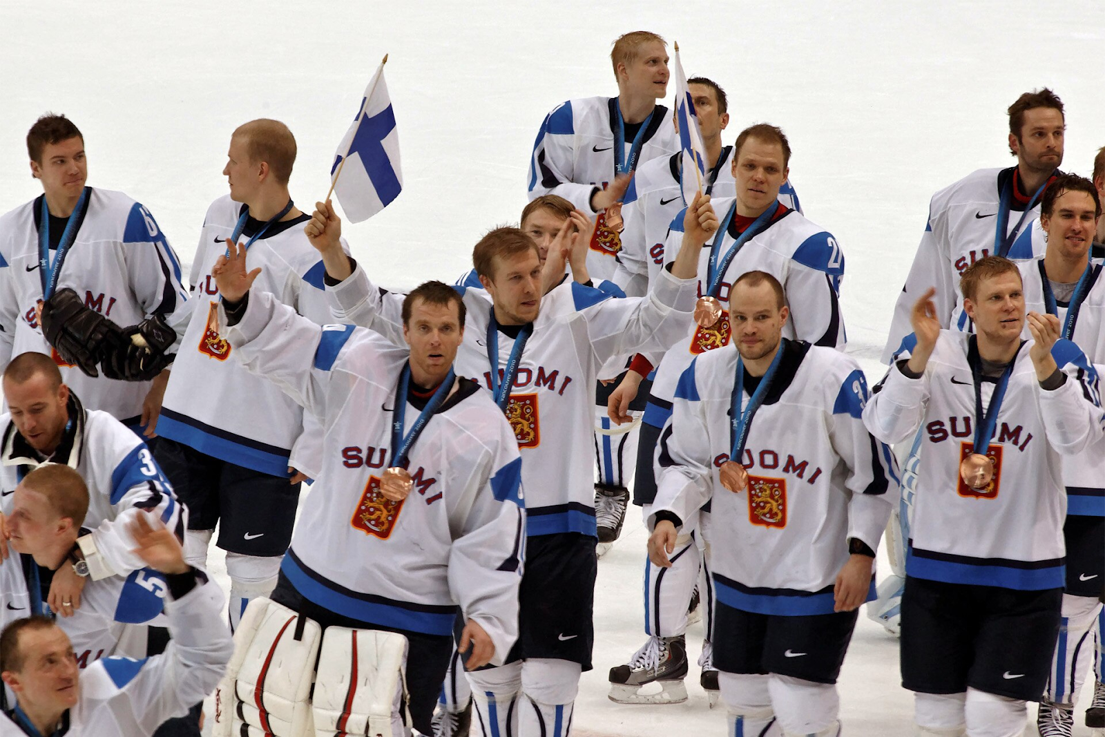 Caption: Finland celebrating their bronze medal at the 2010 Olympics in Vancouver, Canada | Wikimedia Commons