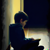 Digital art by OpenAI. Prompt: Child sitting with book in hallway by himself, beige lighting, digital art.