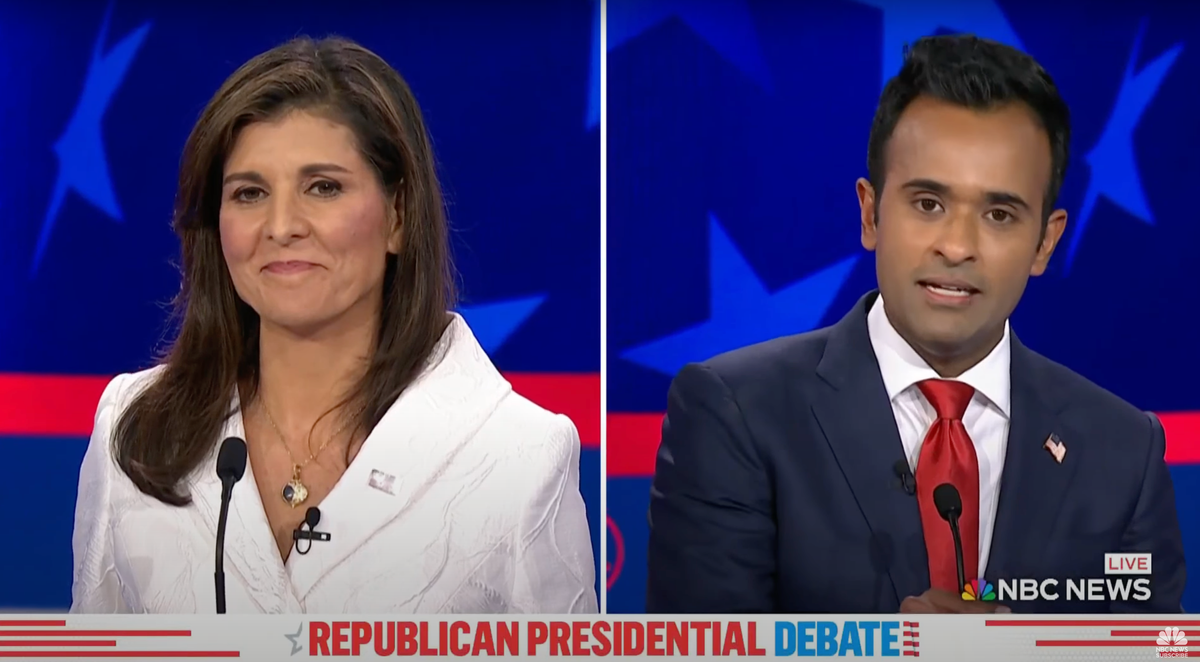 Nikki Haley (left) and Vivek Ramaswamy (right) had some of the most contentious moments of the night. Image: NBC News YouTube