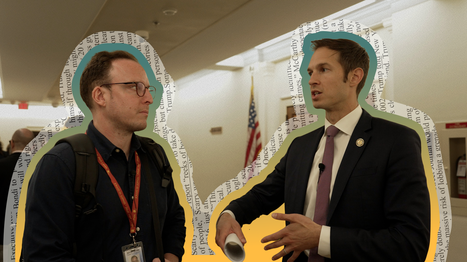Executive Editor Isaac Saul with Rep. Jake Auchincloss (D-MA) in Congress | Tangle YouTube channel, edited by Russell Nystrom