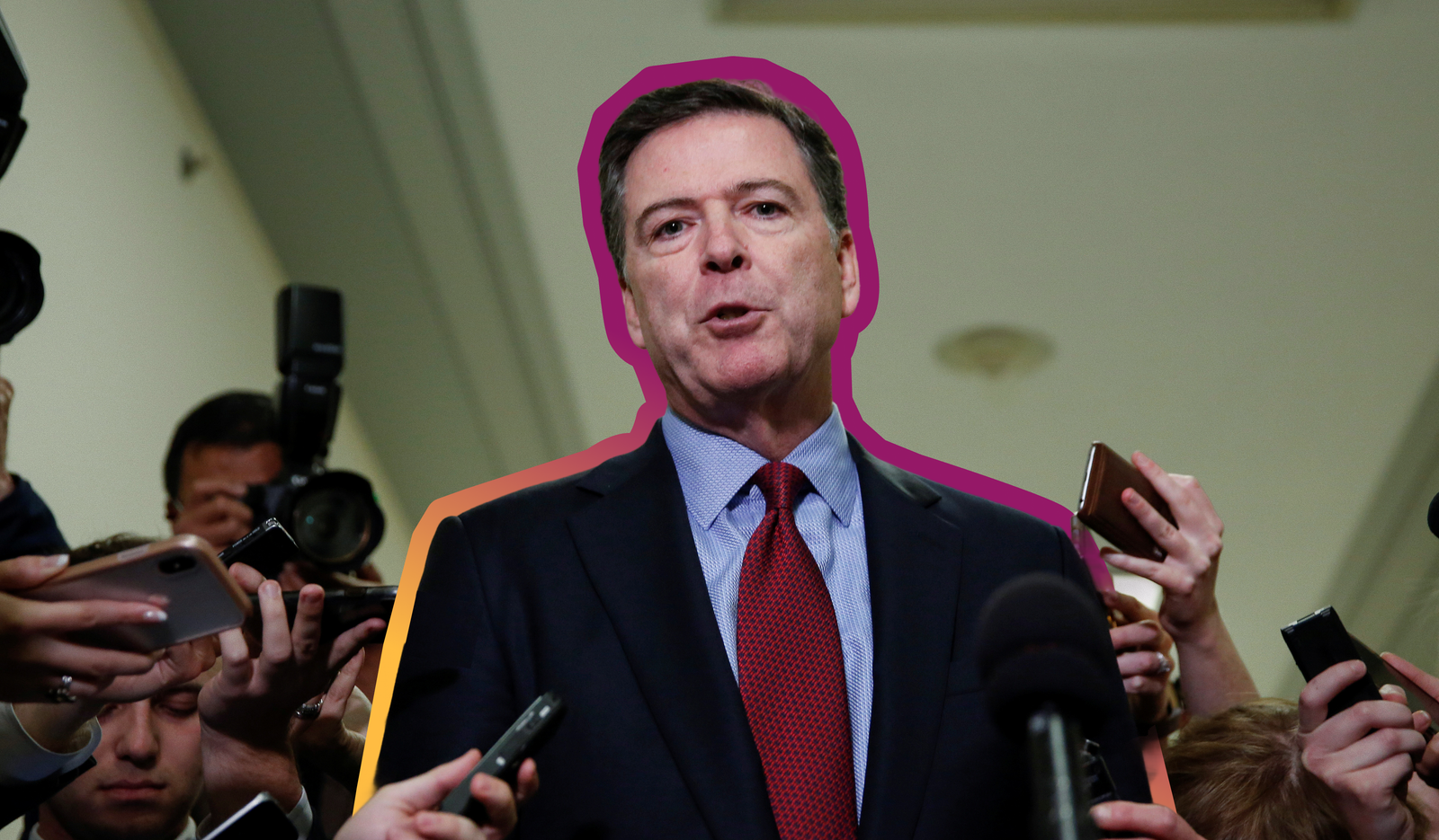 Former FBI Director James Comey speaks to the media on December 7, 2018 | REUTERS/Joshua Roberts, edited by Russell Nystrom