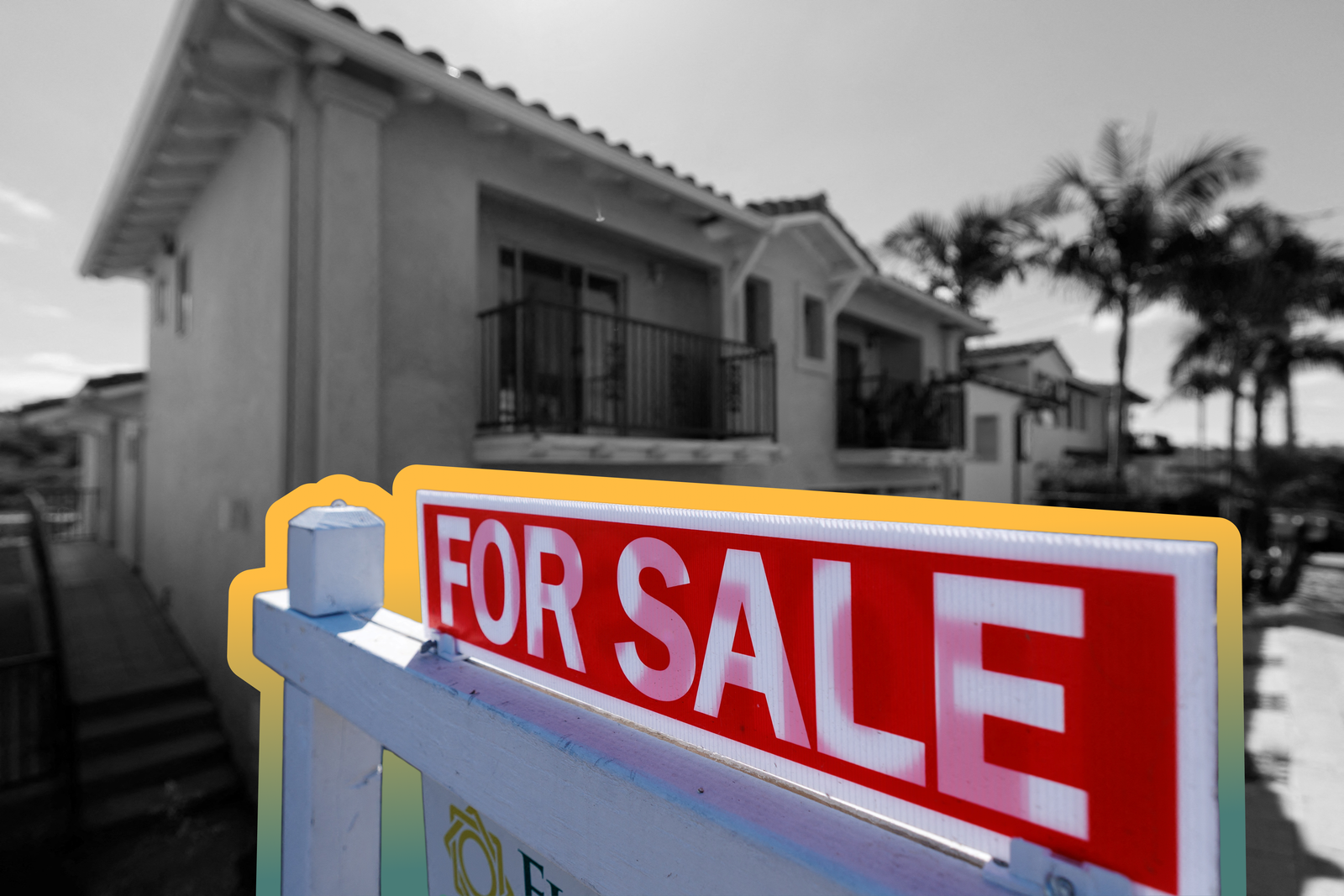 A "For Sale" sign in front of a residential home in Encinitas, California | REUTERS/Mike Blake, edited by Russell Nystrom