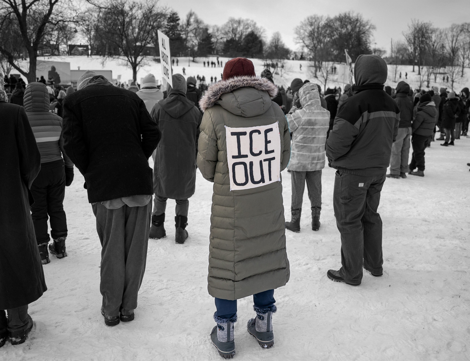 People gather at Powderhorn Park in Minneapolis, Minnesota, to mourn Renee Good — February 7, 2026 | REUTERS/Seth Herald, edited by Russell Nystrom