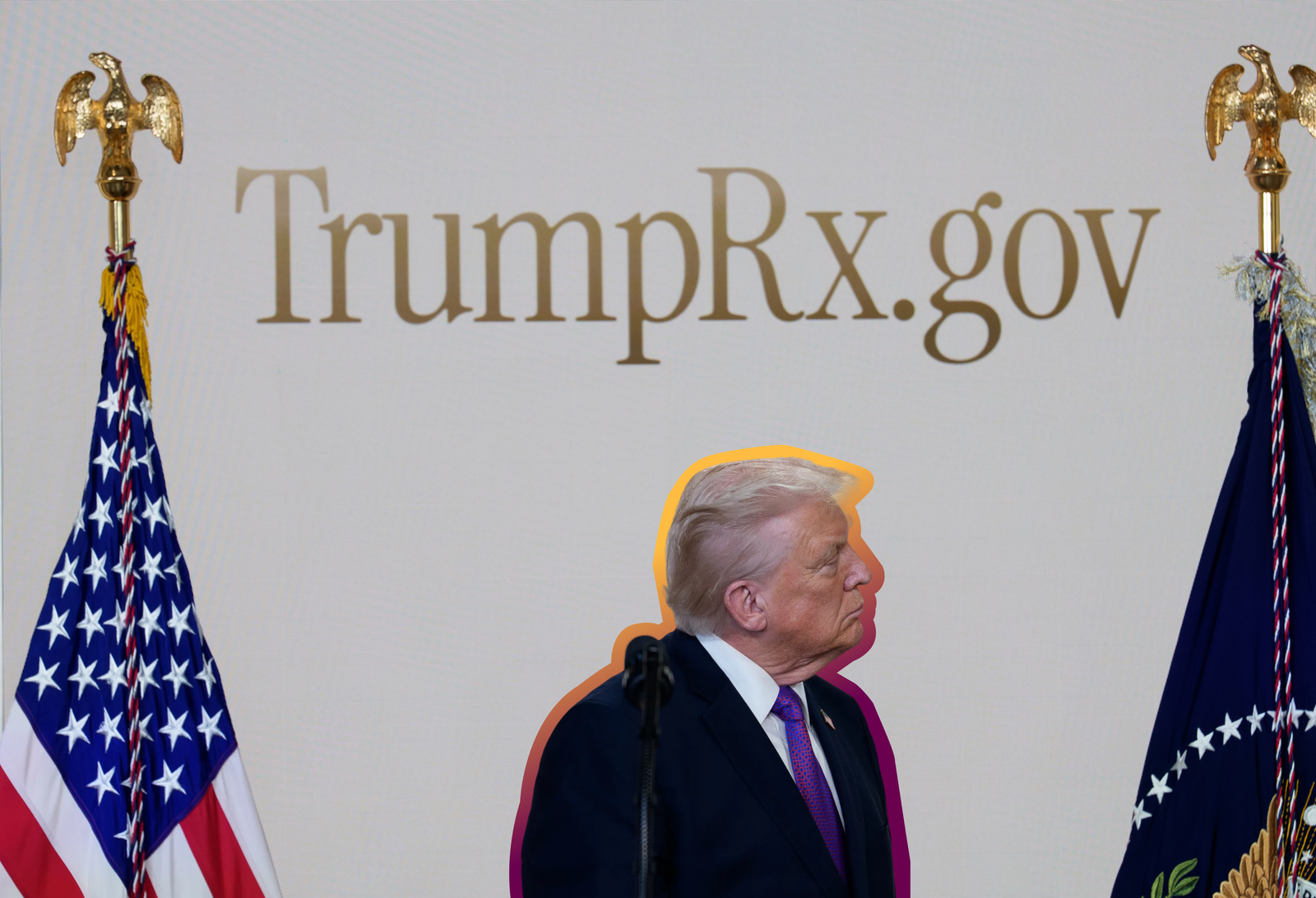 President Donald Trump during an event launching ’TrumpRx' | Aaron Schwartz/Pool/Sipa USA, edited by Russell Nystrom