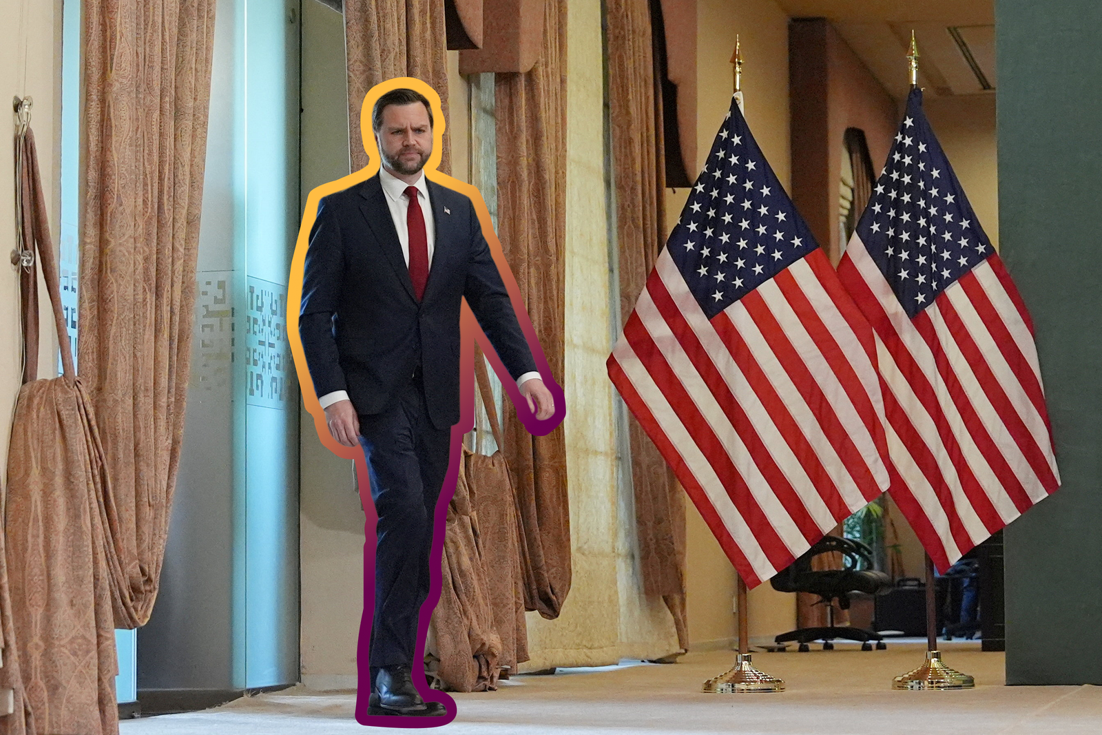 Vice President JD Vance arrives for news conference after meeting with representatives from Pakistan and Iran on Sunday | Jacquelyn Martin/Pool via REUTERS, edited by Russell Nystrom