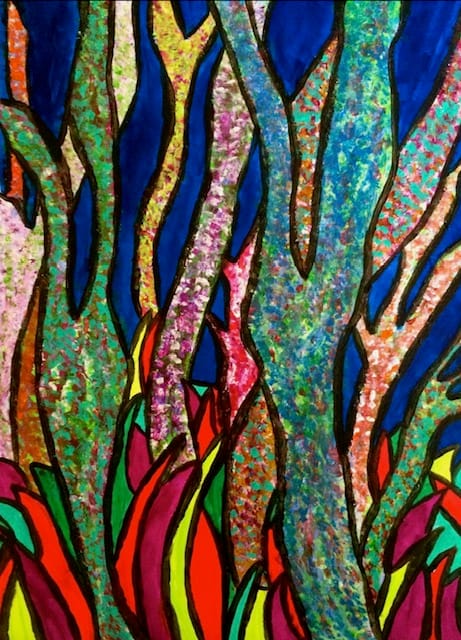 Impressions of the forest near the author's childhood home, by the author