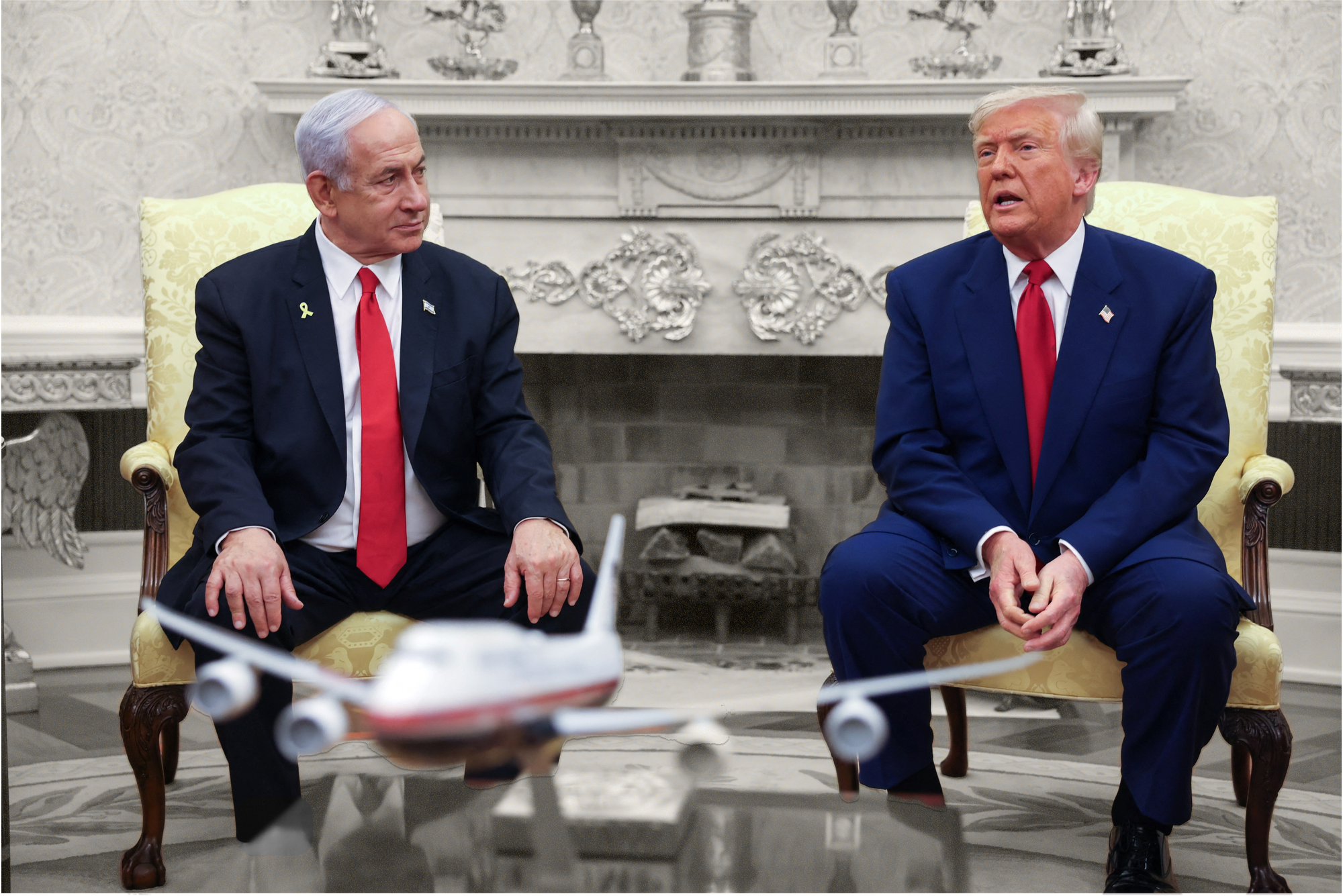 President Donald Trump meets with Israeli Prime Minister Benjamin Netanyahu in the Oval Office, April 7, 2025 | REUTERS/Kevin Mohatt, edited by Russell Nystrom