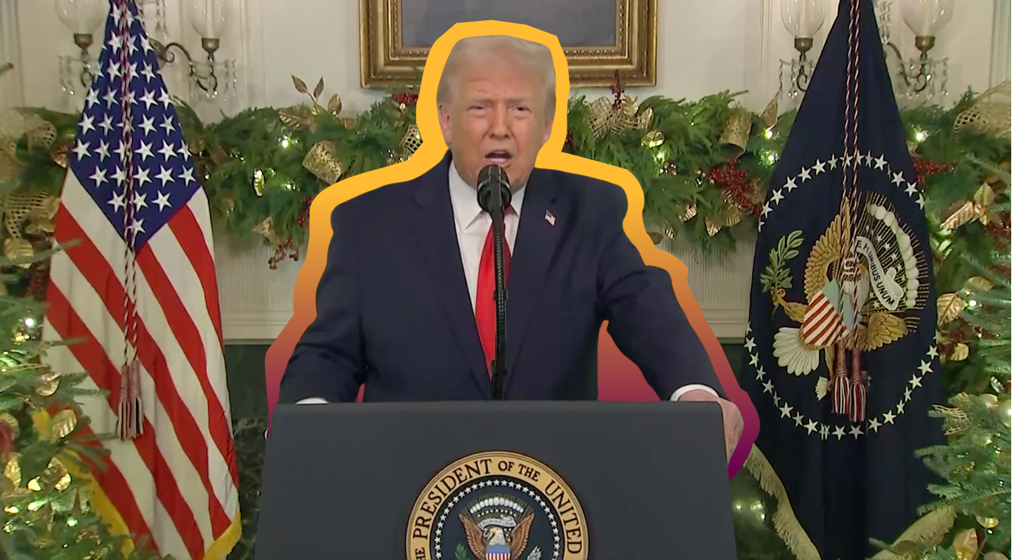 President Donald Trump during his live address from the White House | Screenshot Rapid Response 47, edited by Russell Nystrom