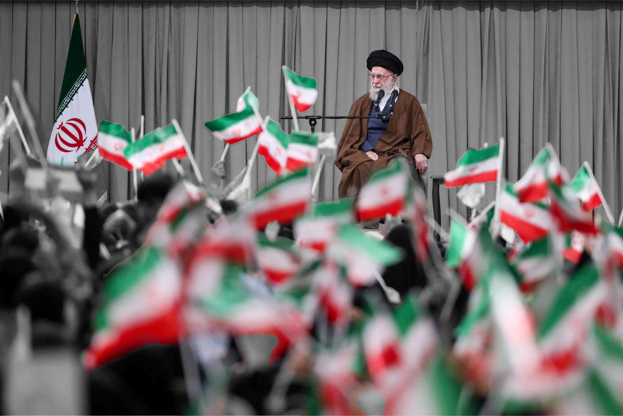 Iran's Supreme Leader Ayatollah Ali Khamenei attends a meeting with students in Tehran, Iran | Office of the Iranian Supreme Leader/West Asia News Agency, edited by Russell Nystrom