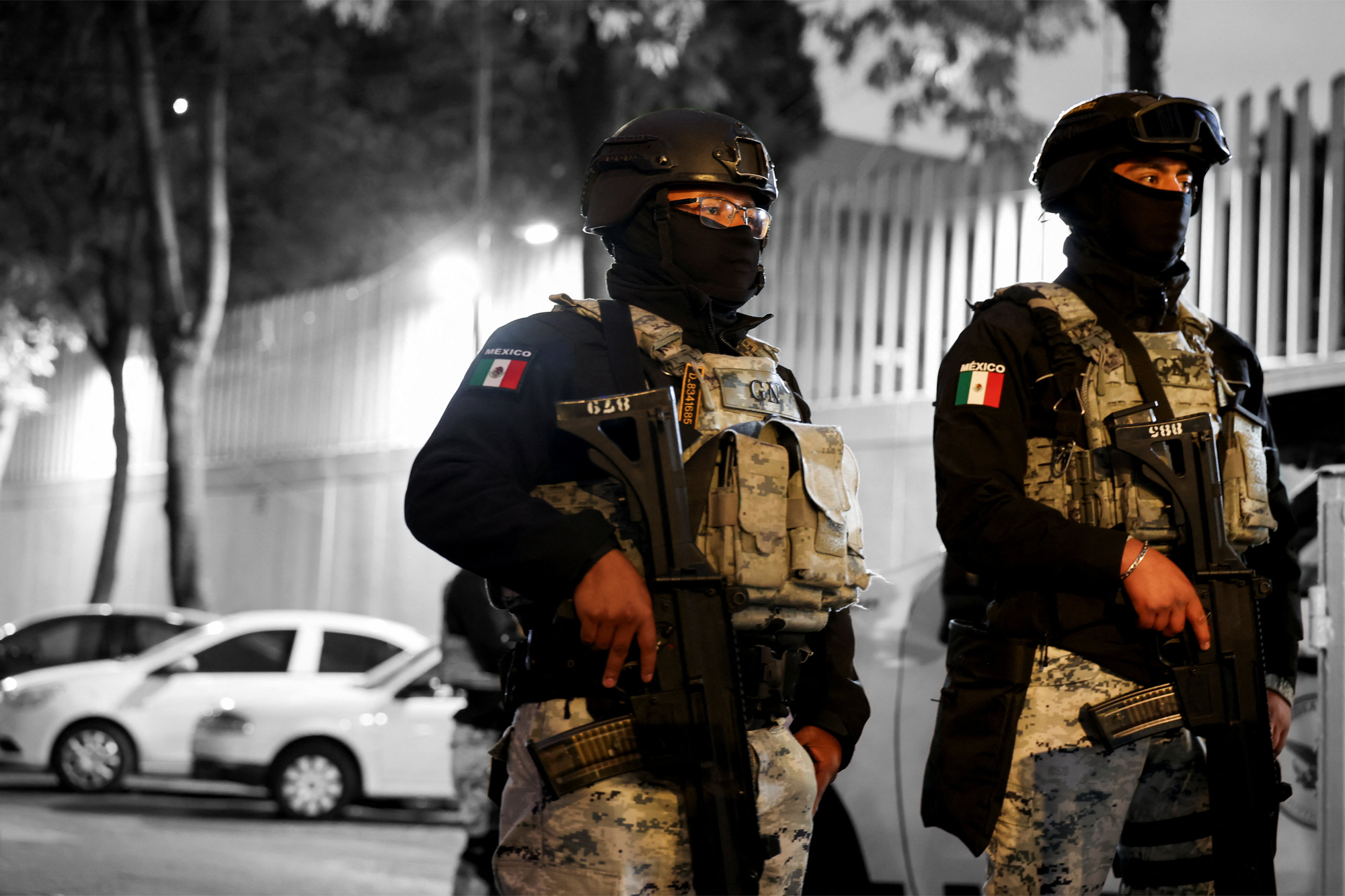 Members of the Mexican National Guard outside the Specialized Prosecutor's Office for Organized Crime in Mexico City, Mexico — February 22, 2026