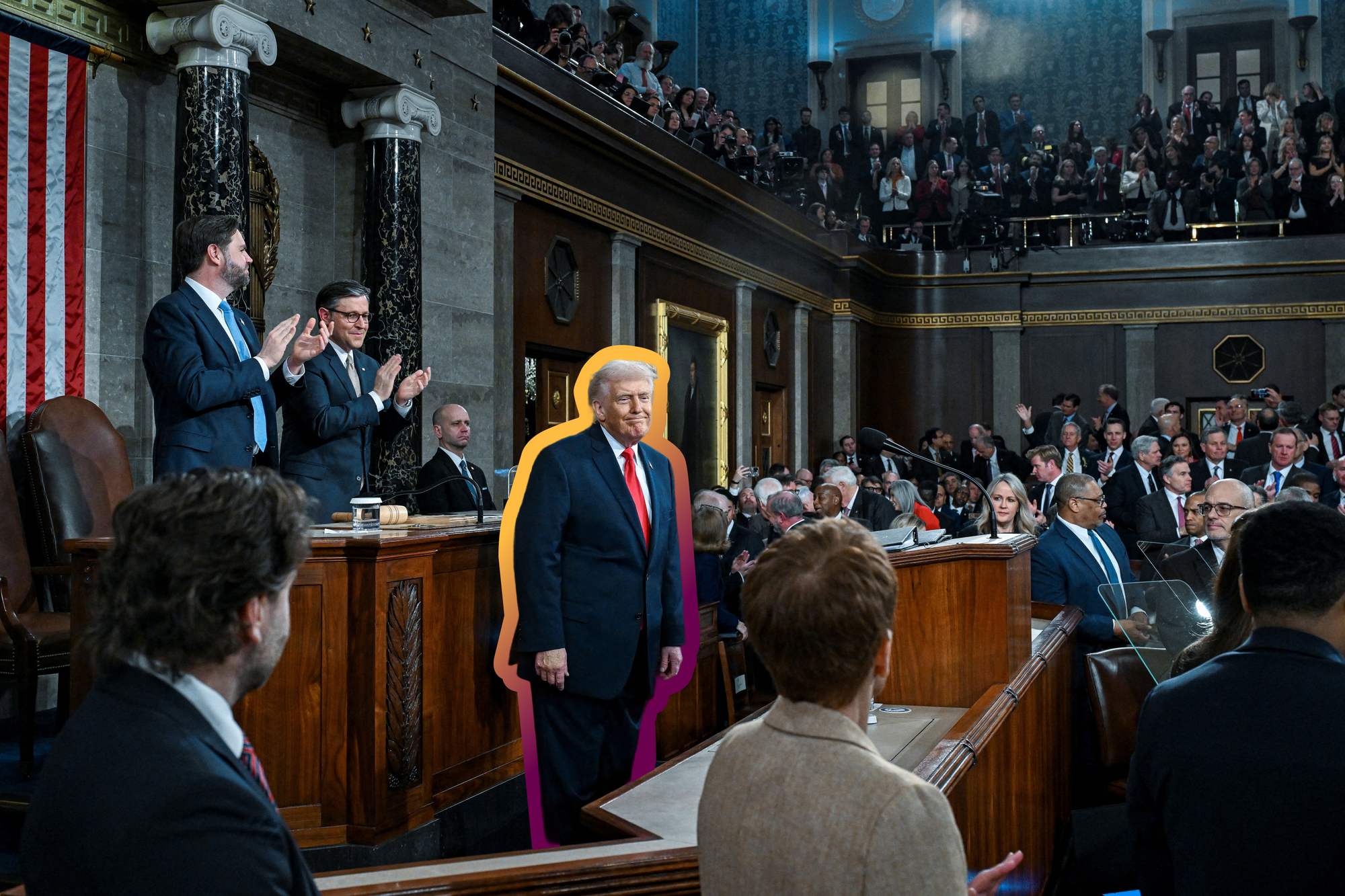 President Donald Trump delivers the first State of the Union address of his second term to a joint session of Congress in the House Chamber of the United States Capitol in Washington, D.C.