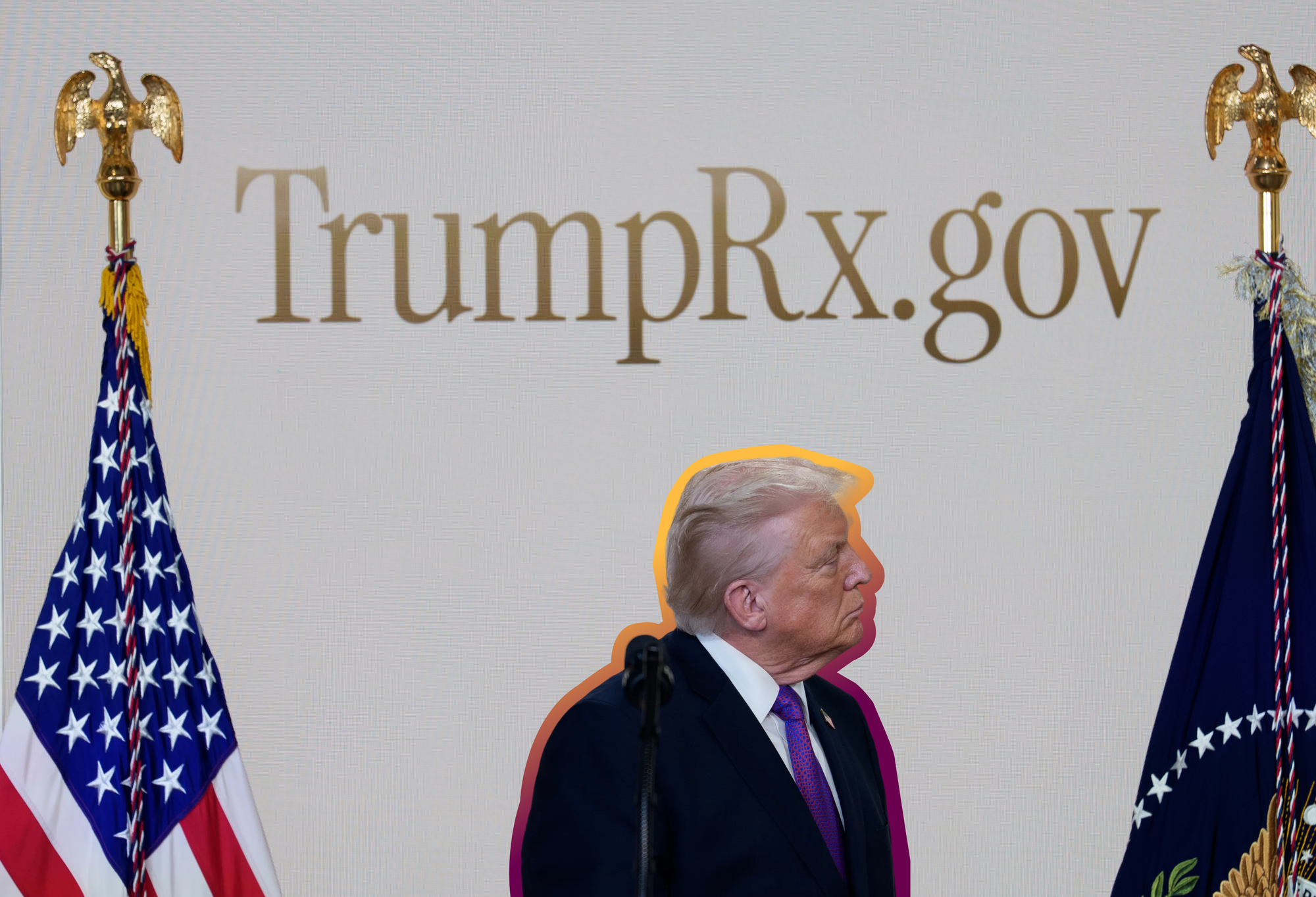 President Donald Trump during an event launching ’TrumpRx' | Aaron Schwartz/Pool/Sipa USA, edited by Russell Nystrom