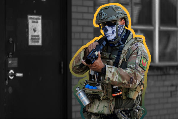 A federal agent at an ICE facility in Broadview, Illinois | REUTERS/Jim Vondruska, edited by Russell Nystrom