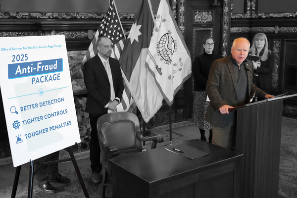 Minnesota Gov. Tim Walz at the signing of an anti-fraud executive order on Jan. 3, 2025 | Anthony Souffle/The Minnesota Star Tribune/TNS/ABACAPRESS.COM, edited by Russell Nystrom