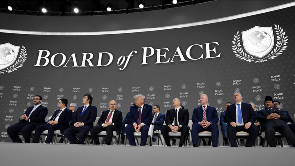 Members of President Donald Trump's Board of Peace initiative at the 56th annual World Economic Forum in Davos, Switzerland | REUTERS/Jonathan Ernst, edited by Russell Nystrom