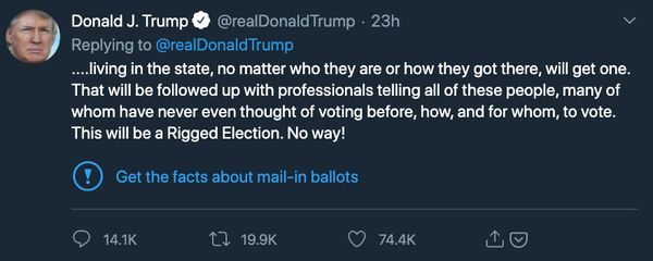 Twitter fact-checks Trump's tweets.