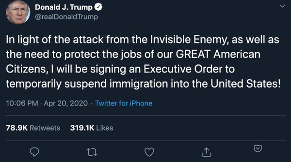 Trump says he will "suspend" immigration.